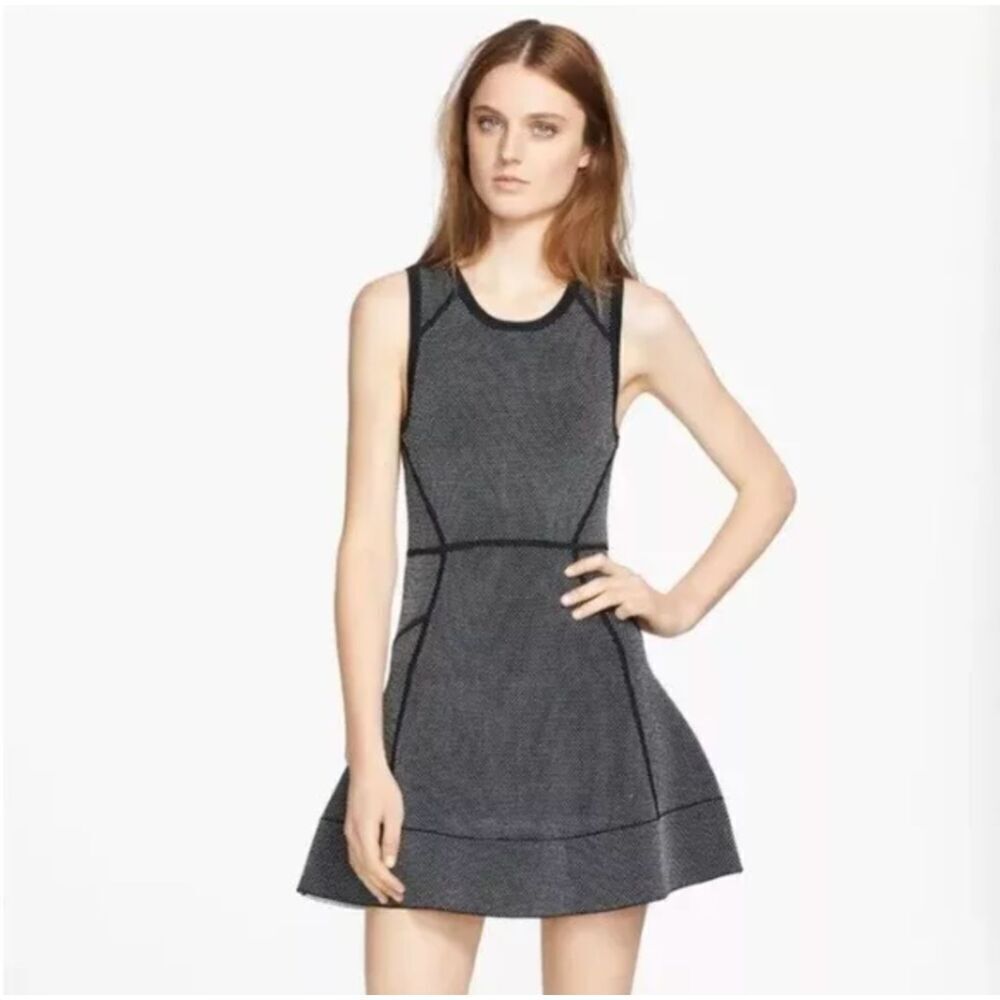 A.L.C. Coffey Black White Dot Sleeveless Heavy Knit Fit & Flare Sweater Dress, M
